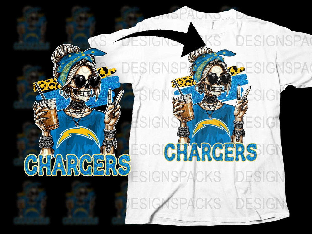 Cool Skull Graphic T-Shirt, Vintage Rock Style, Chargers Fan Apparel, Unique Biker Tee, Trendy Fashion Top