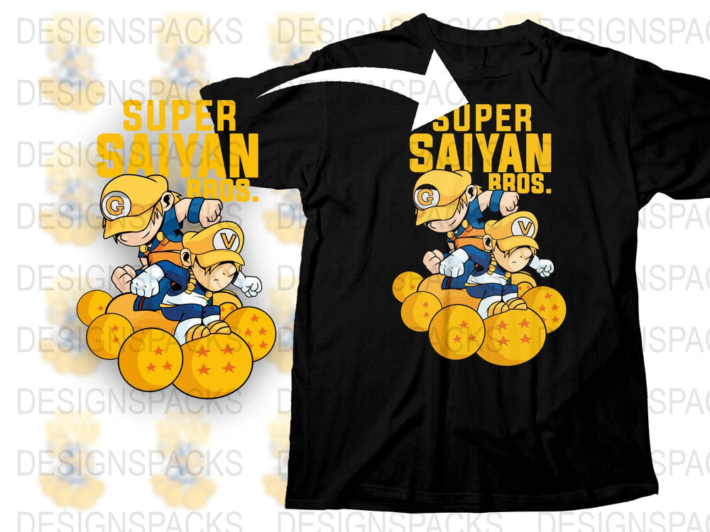Super Saiyan Bros T-Shirt, Anime Cartoon Graphic Tee, Dragon Ball Z Inspired, Casual Cotton Shirt for Gaming Fans