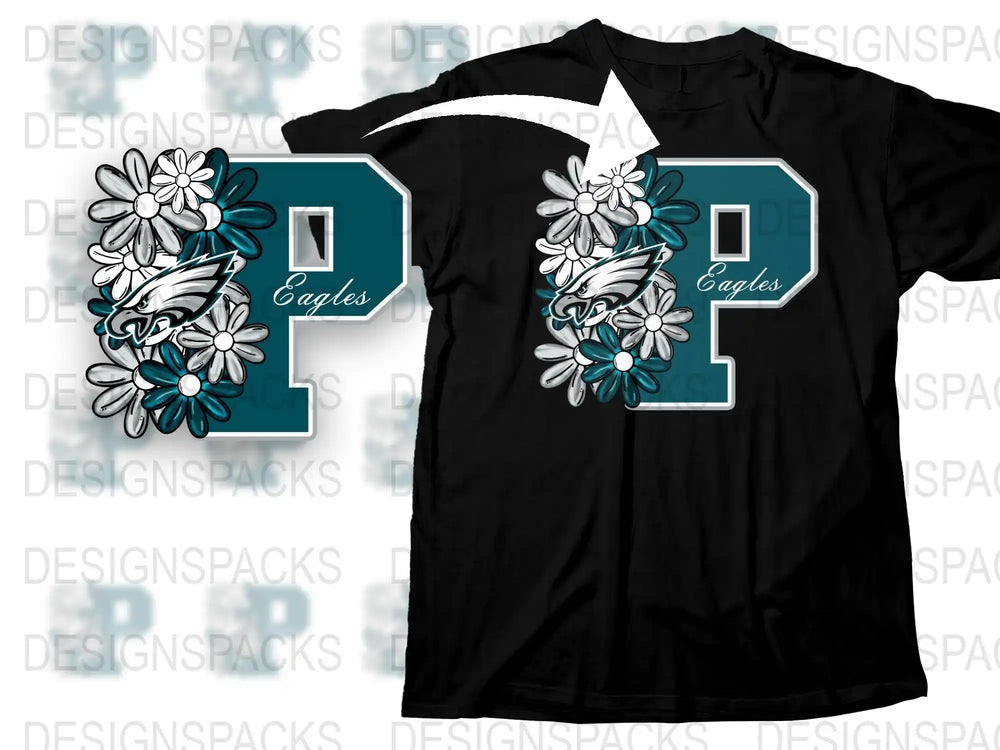 Floral Number 22 Eagles Black T-Shirt, Stylish Graphic Tees, Sports Team Inspired Fashion Tops