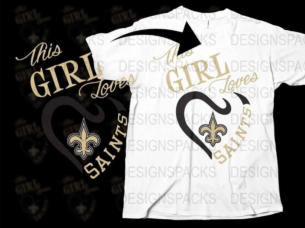 New Orleans Saints T-Shirt This Girl Loves Heart Design Football Fan Apparel White Tee