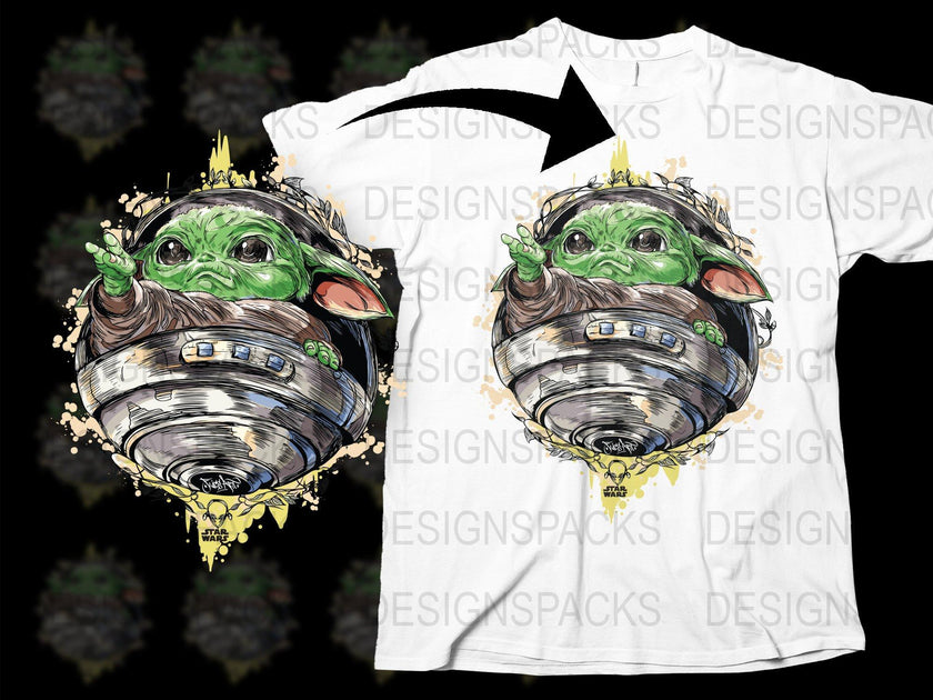 Star Wars T-Shirt Uomo Yoda Reaching - Maglietta The Mandalorian - Stampata Con Inchiostro Ecologico