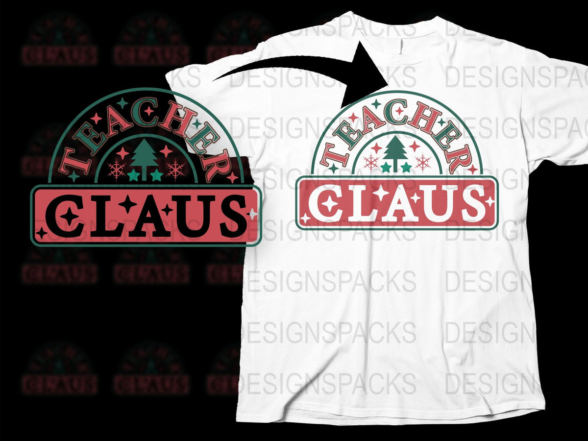 Teacher Claus Christmas T-Shirt, Festive Holiday Tee for Educators, Red and White Graphic Shirt