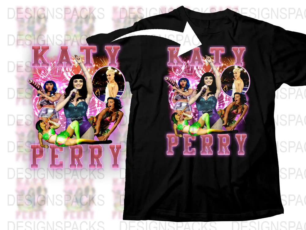 Katy Perry Inspired Graphic T-Shirt, Pop Star Concert Tee, Vibrant Fan Merchandise, Black Shirt Gift