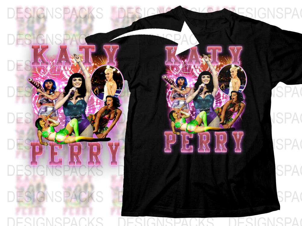 Katy Perry Inspired Graphic T-Shirt, Pop Star Concert Tee, Vibrant Fan Merchandise, Black Shirt Gift