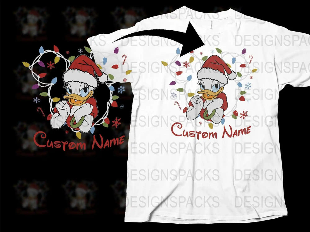 Personalized Donald Duck Christmas T-Shirt, Custom Name Holiday Tee, Disney Character Festive Shirt for Family