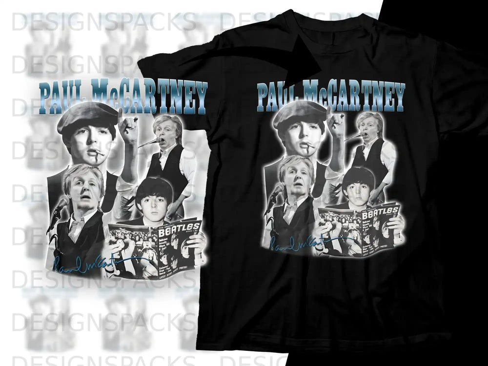 Paul McCartney collage with Beatles album cover and magazine pages.