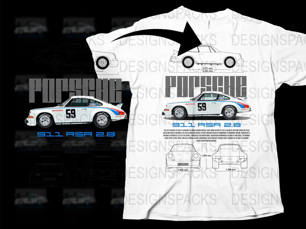 Vintage Car T-Shirt, Porsche 911 RSR 2.8 Blueprint, Classic Race Car Tee, Automotive Enthusiast Gift, Collector Shirt Design