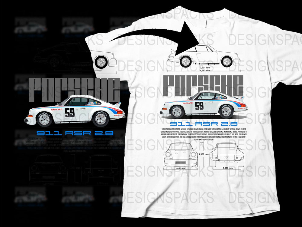 Vintage Car T-Shirt, Porsche 911 RSR 2.8 Blueprint, Classic Race Car Tee, Automotive Enthusiast Gift, Collector Shirt Design