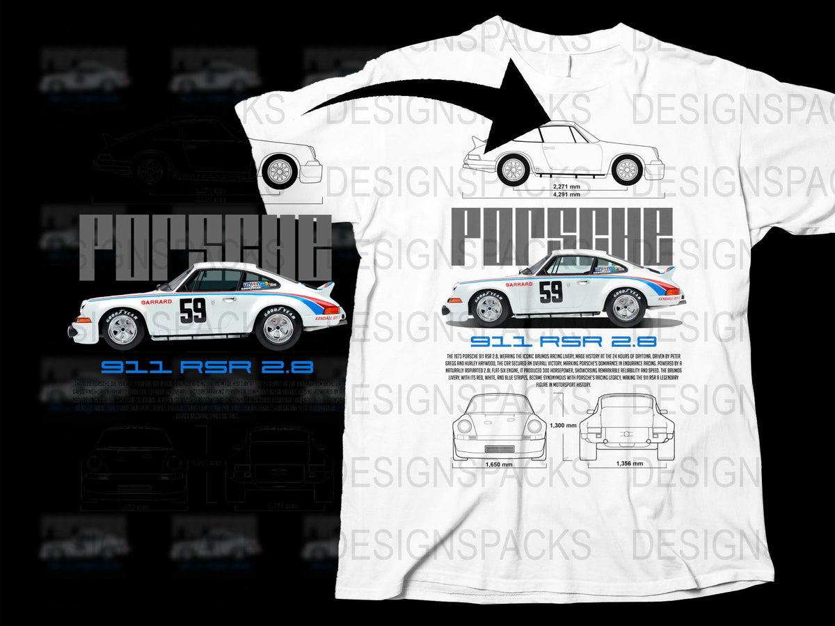Vintage Car T-Shirt, Porsche 911 RSR 2.8 Blueprint, Classic Race Car Tee, Automotive Enthusiast Gift, Collector Shirt Design