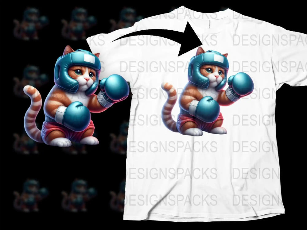 Kids Cute Cat Boxer T-Shirt, Cartoon Cat Graphic Tee, Boys Girls Casual Top, Animal Print Shirt