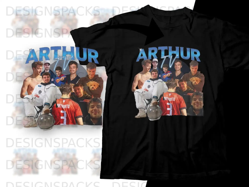 T-shirt with "ARTHUR TV" logo and a collage of people.