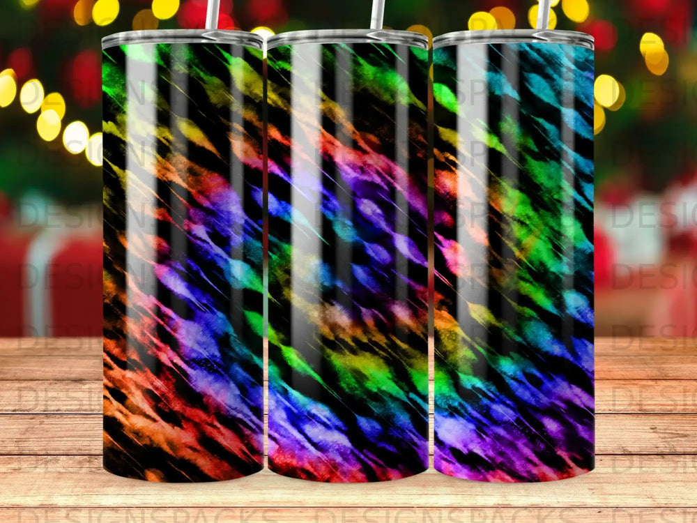 Vivid Rainbow Tie Dye Stripes Black Background Tumbler product type