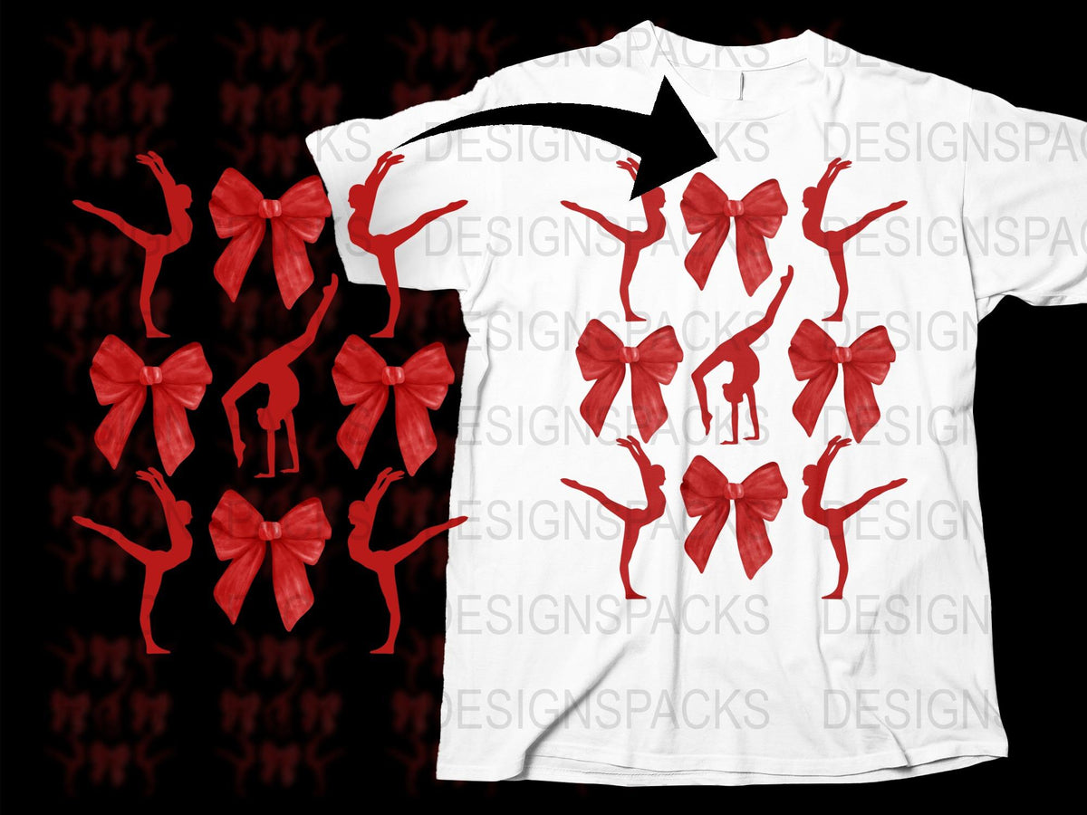 White T-Shirt with Red Ribbon Bow Design, Festive Holiday Casual Wear, Unisex Fashion