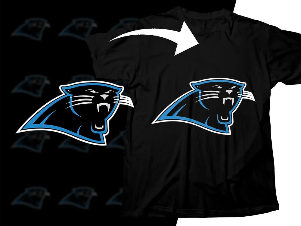 Carolina Panthers logo on black t-shirt, print-ready design for DTF/DTG