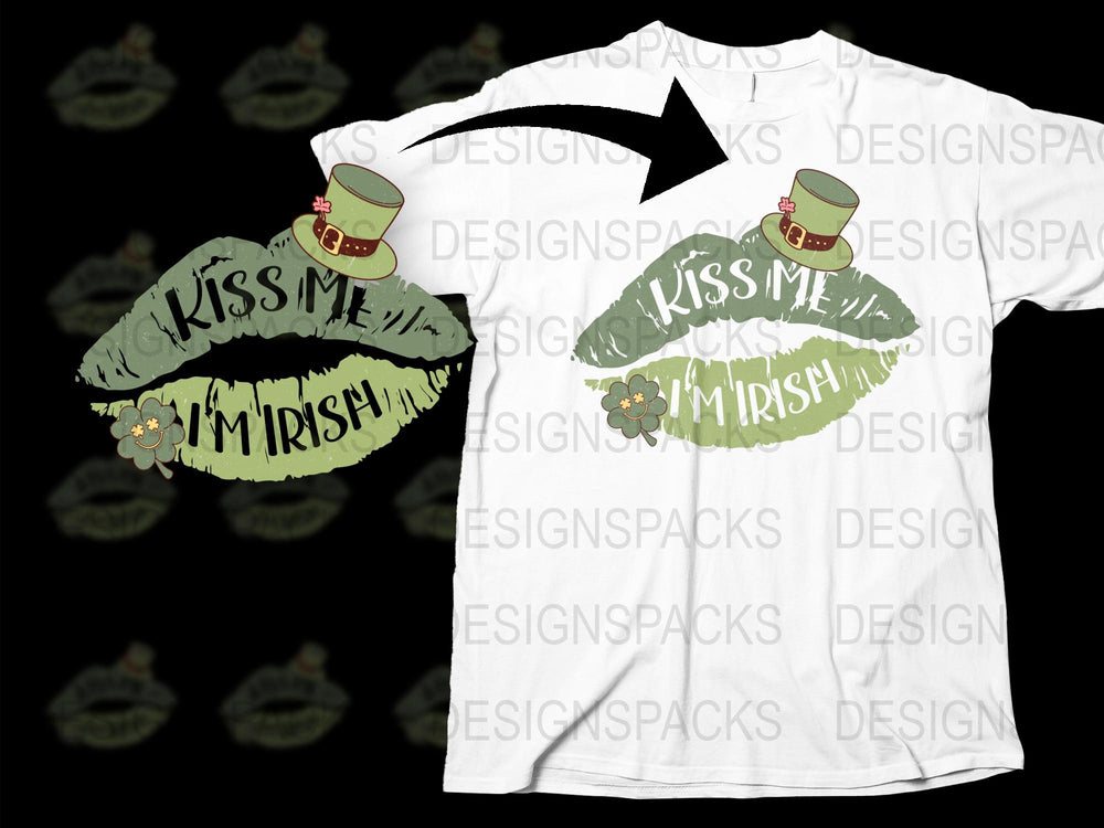 Kiss Me I'm Irish T-Shirt, St. Patrick's Day Green Lips Tee, Unisex Clover Print Shirt for Spring Celebrations