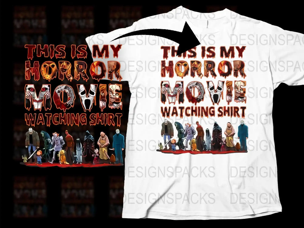 Horror Movie Watching Shirt, Graphic Tee with Iconic Characters, Unisex Halloween Shirt