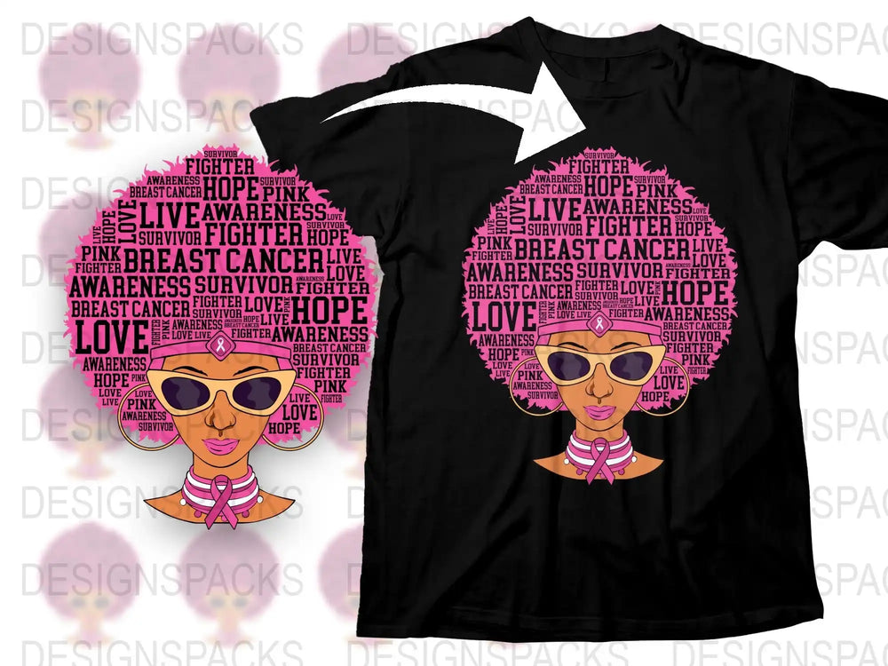 Breast Cancer Awareness T-Shirt Pink Ribbon Hope Love Fighter Graphic Tee Women's Fashion Outfit
