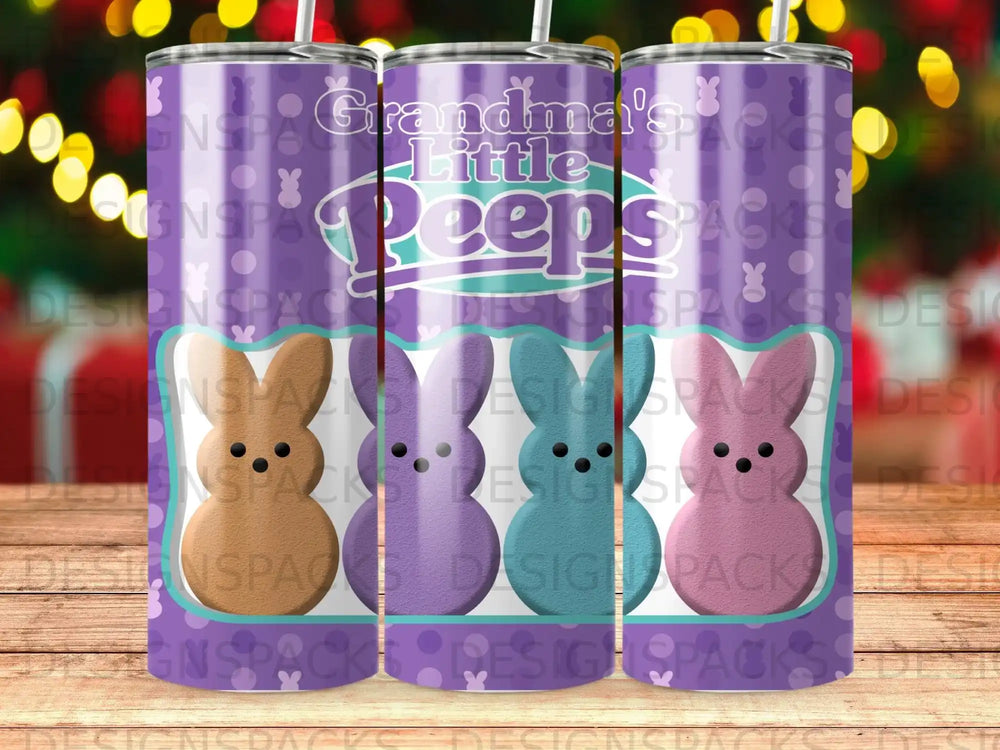 Grandma's Little Peeps tumbler with bunny graphics.