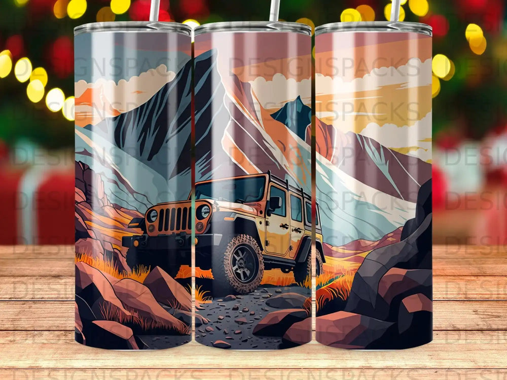 Yellow Jeep Wrangler driving on a rocky mountain path.