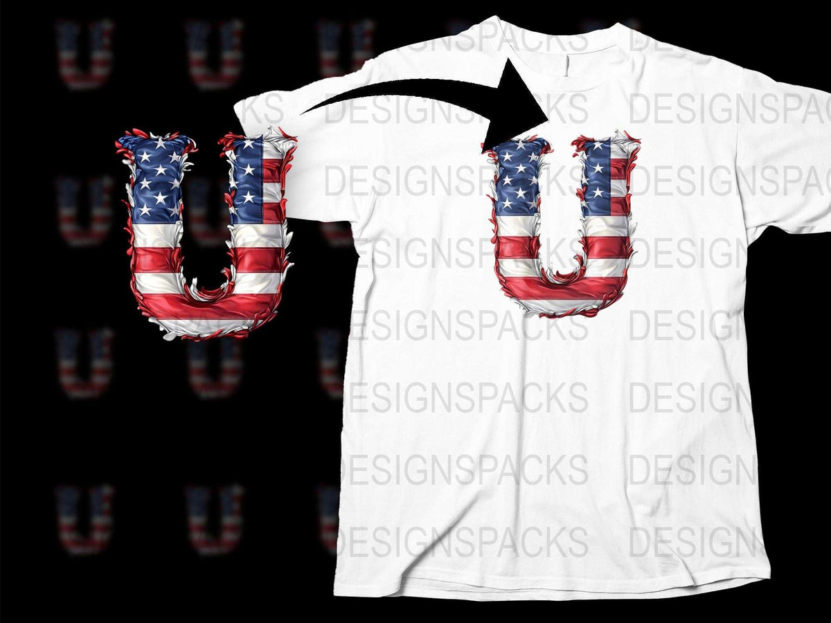Patriotic USA Letter Graphic T-Shirt American Flag Red White Blue Unisex Tee