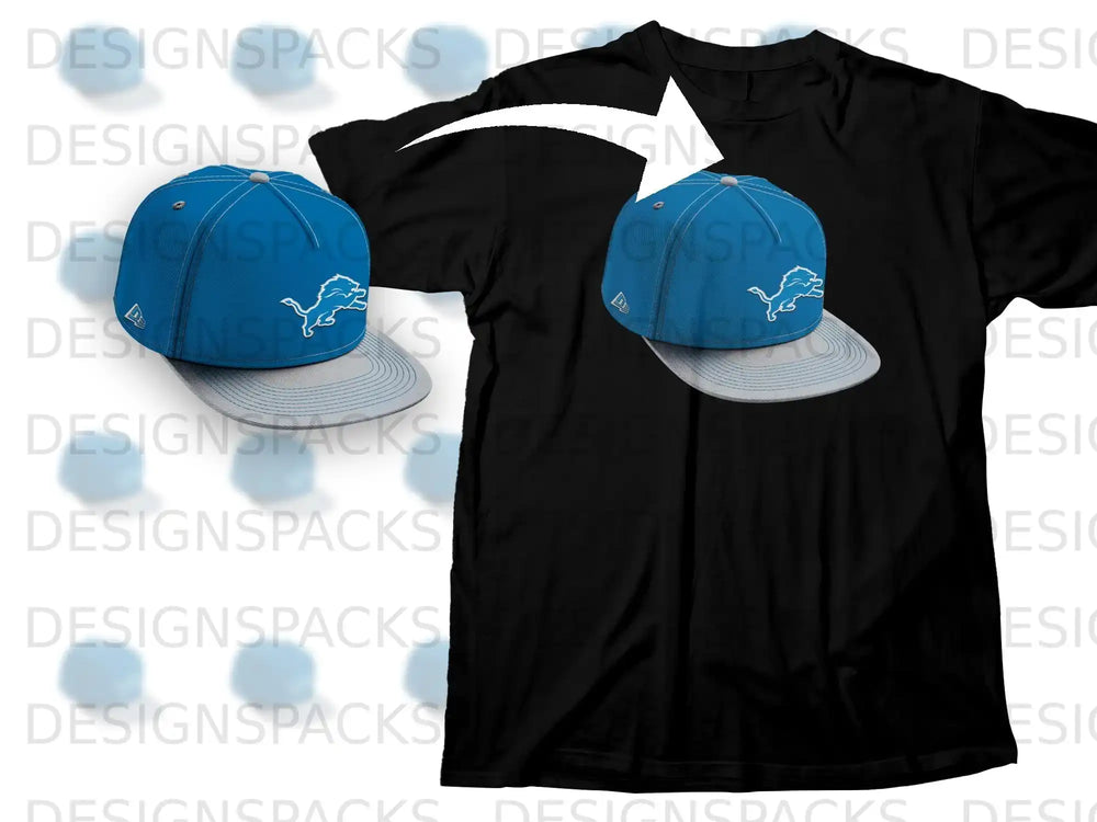 Blue and Gray Cap with Lion Embroidery T-shirt Design