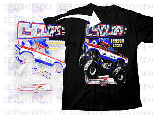 Cyclops Monster Truck Graphic T-Shirt, Kids Racing Tee, Bold Red and Blue Design, Casual and Sporty Wear