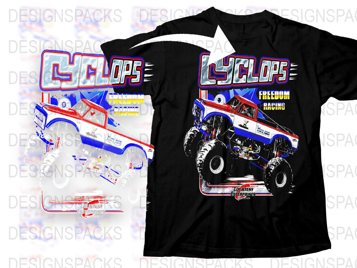 Cyclops Monster Truck Graphic T-Shirt, Kids Racing Tee, Bold Red and Blue Design, Casual and Sporty Wear