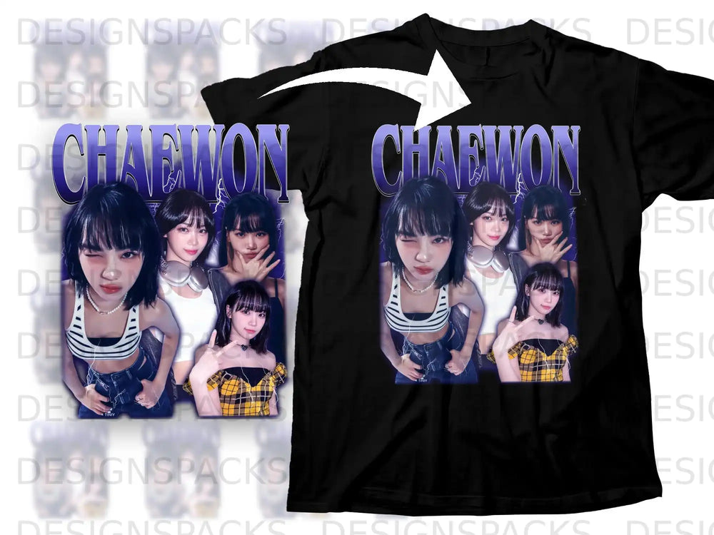 T-shirt with Chaewon's portrait in multiple panels.