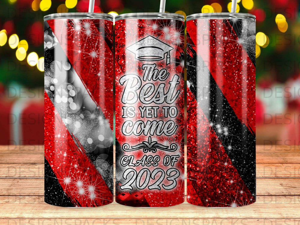 Graduation tumbler with "The Best is Yet to Come Class of 2023" text.