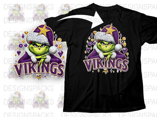 Grinch Vikings Fan T-Shirt, Funny Christmas Holiday Tee, Unisex Purple Graphic Shirt