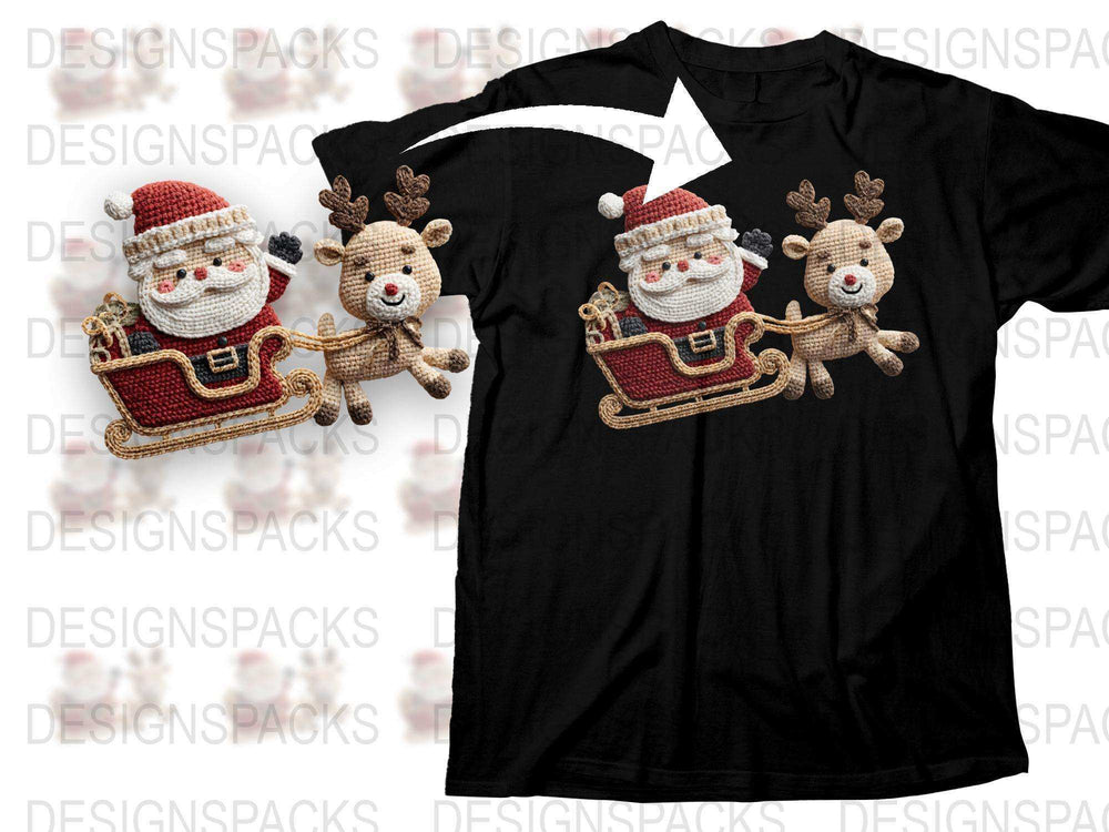 Christmas T-Shirt with Santa and Reindeer Embroidery Design, Holiday Apparel for Family, Festive Winter Clothing Unisex