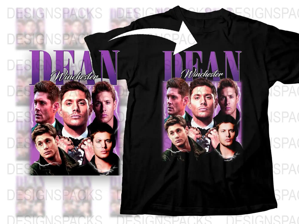Dean Winchester Graphic T-Shirt, Supernatural TV Show Fan Merchandise, Multiple Poses, Black Cotton Tee