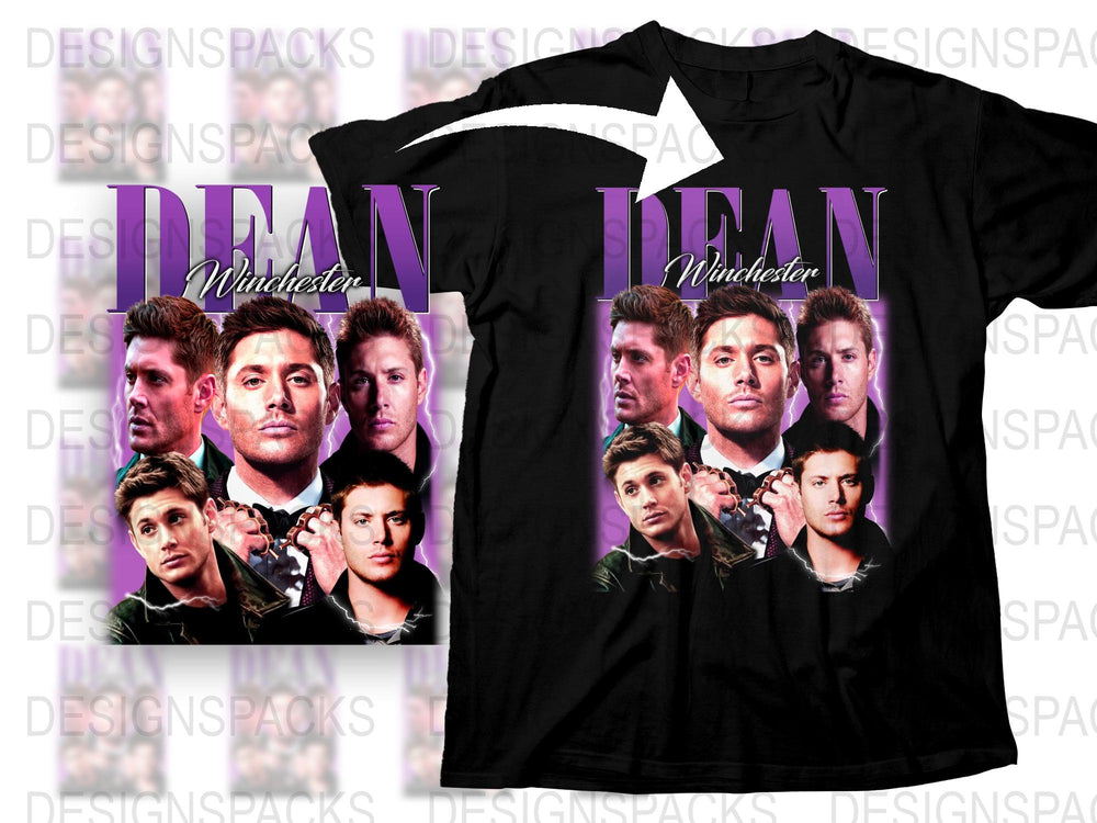 Dean Winchester Graphic T-Shirt, Supernatural TV Show Fan Merchandise, Multiple Poses, Black Cotton Tee