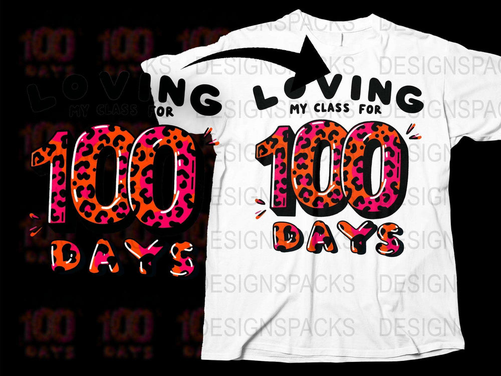 100 Days of School T-Shirt, Loving My Class, Teacher Leopard Print, Colorful Kids Celebration Tee