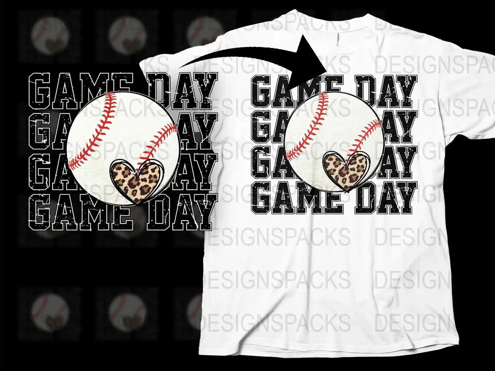 Game Day Baseball T-Shirt with Leopard Print Heart, Sports Fan Apparel, Casual Graphic Tee, Unisex Fashion Top