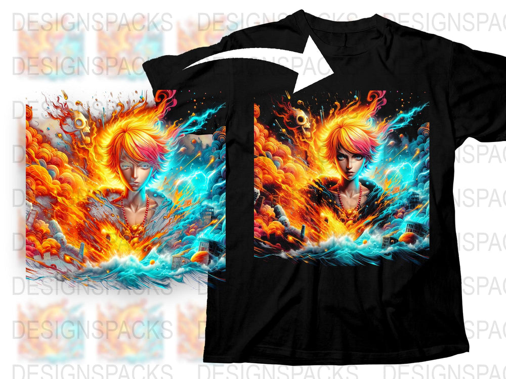 Vibrant Anime Fire Phoenix Graphic T-Shirt, Colorful Artistic Print, Unisex Manga Tee, Collector's Edition