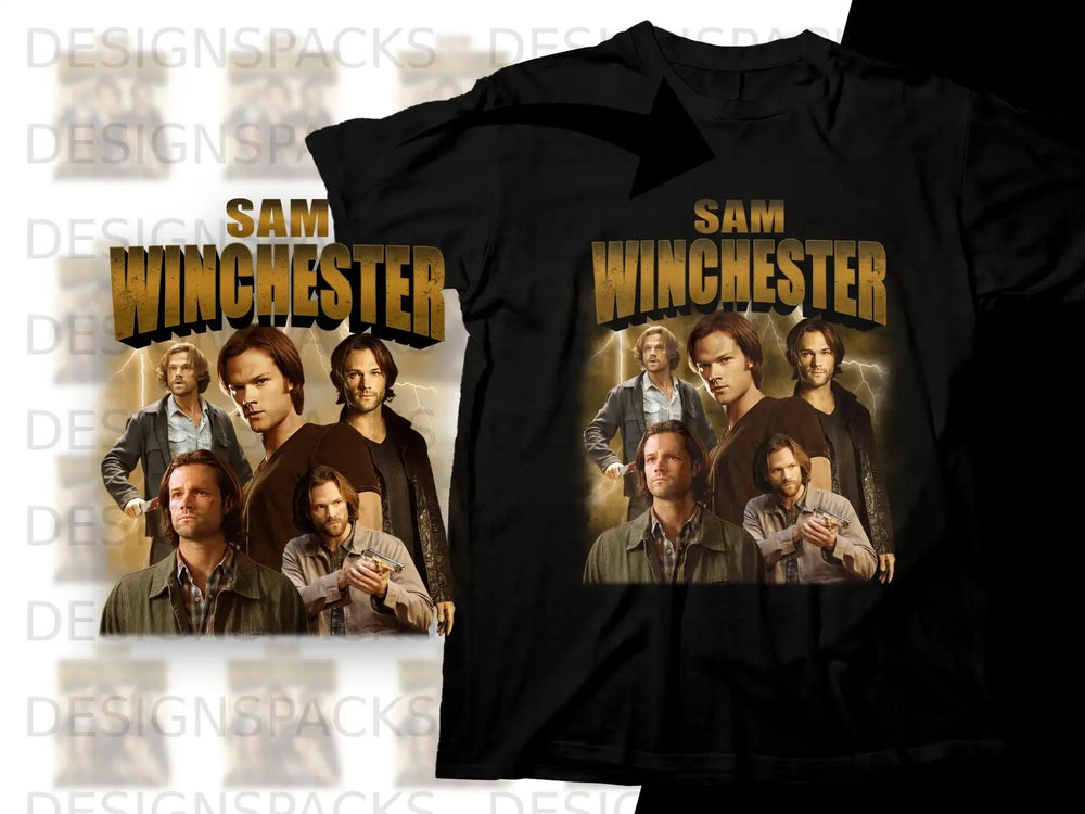 Black t-shirt with Supernatural's Sam and Dean Winchester graphic.