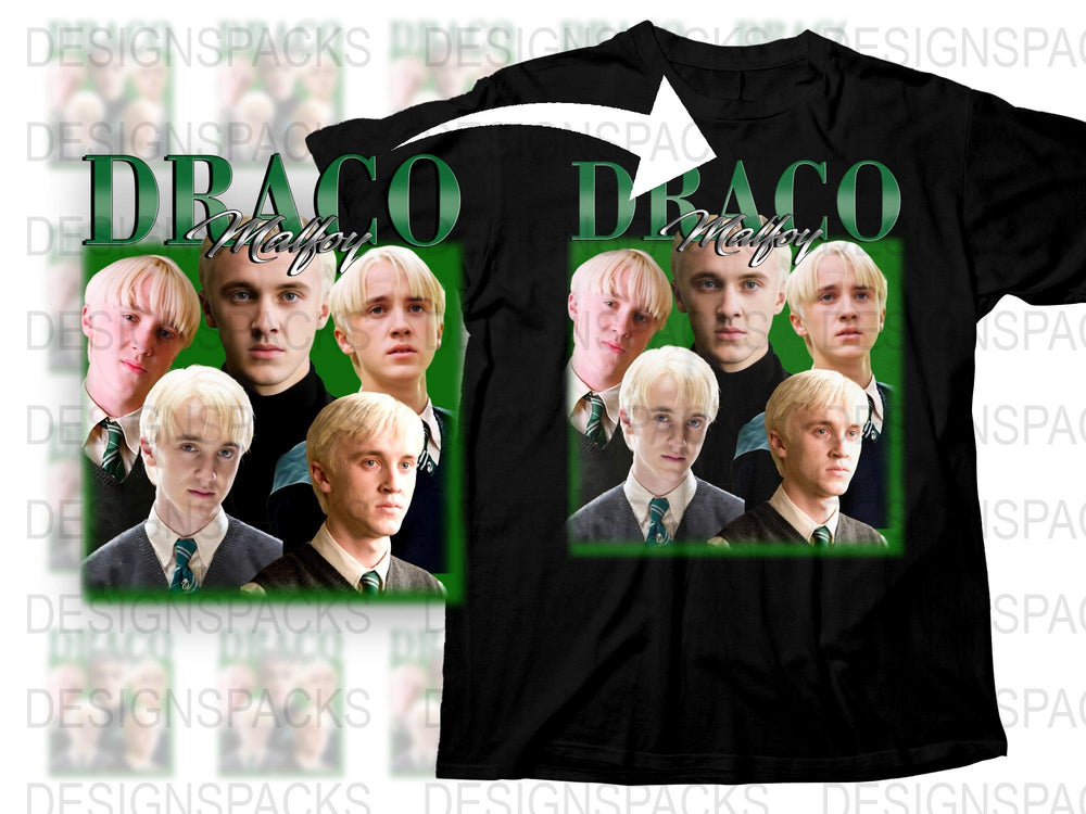 Draco Malfoy Fan T-Shirt, Harry Potter Character Collage, Magical Movie Apparel, Unisex Gift Idea