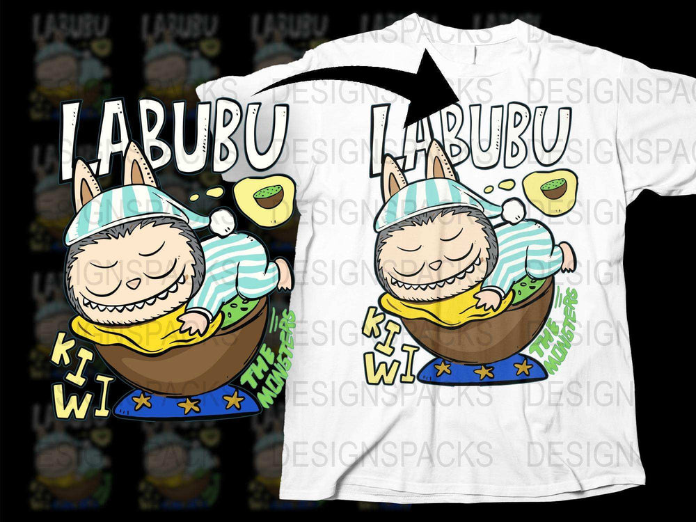 Cute Monster T-Shirt, LABUBU KIWI Graphic Tee, Colorful Cartoon Character, Unisex Kids and Adult Sizes