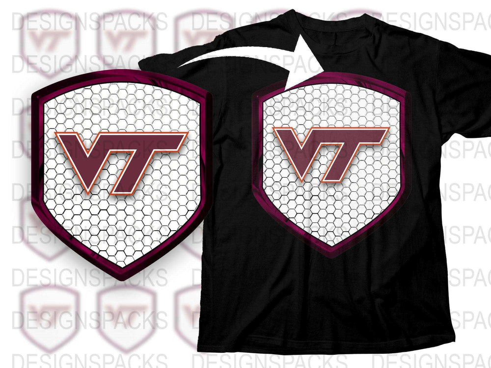 Virginia Tech VT Logo T-Shirt, Black Graphic Tee, College Football Apparel, Honeycomb Pattern Design