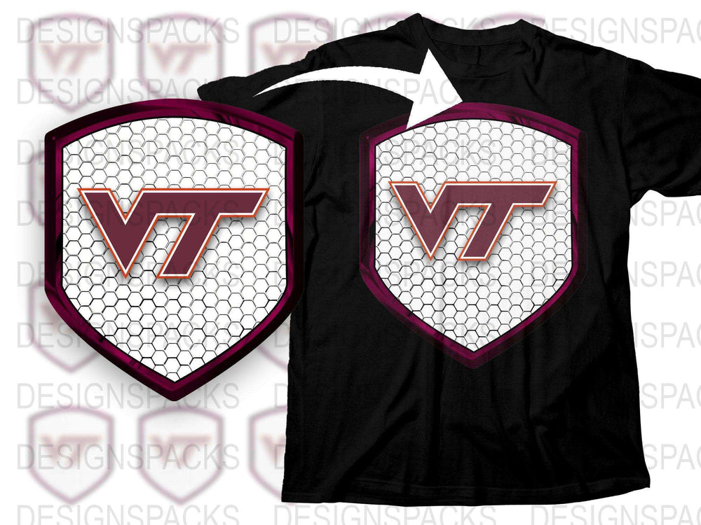 Virginia Tech VT Logo T-Shirt, Black Graphic Tee, College Football Apparel, Honeycomb Pattern Design