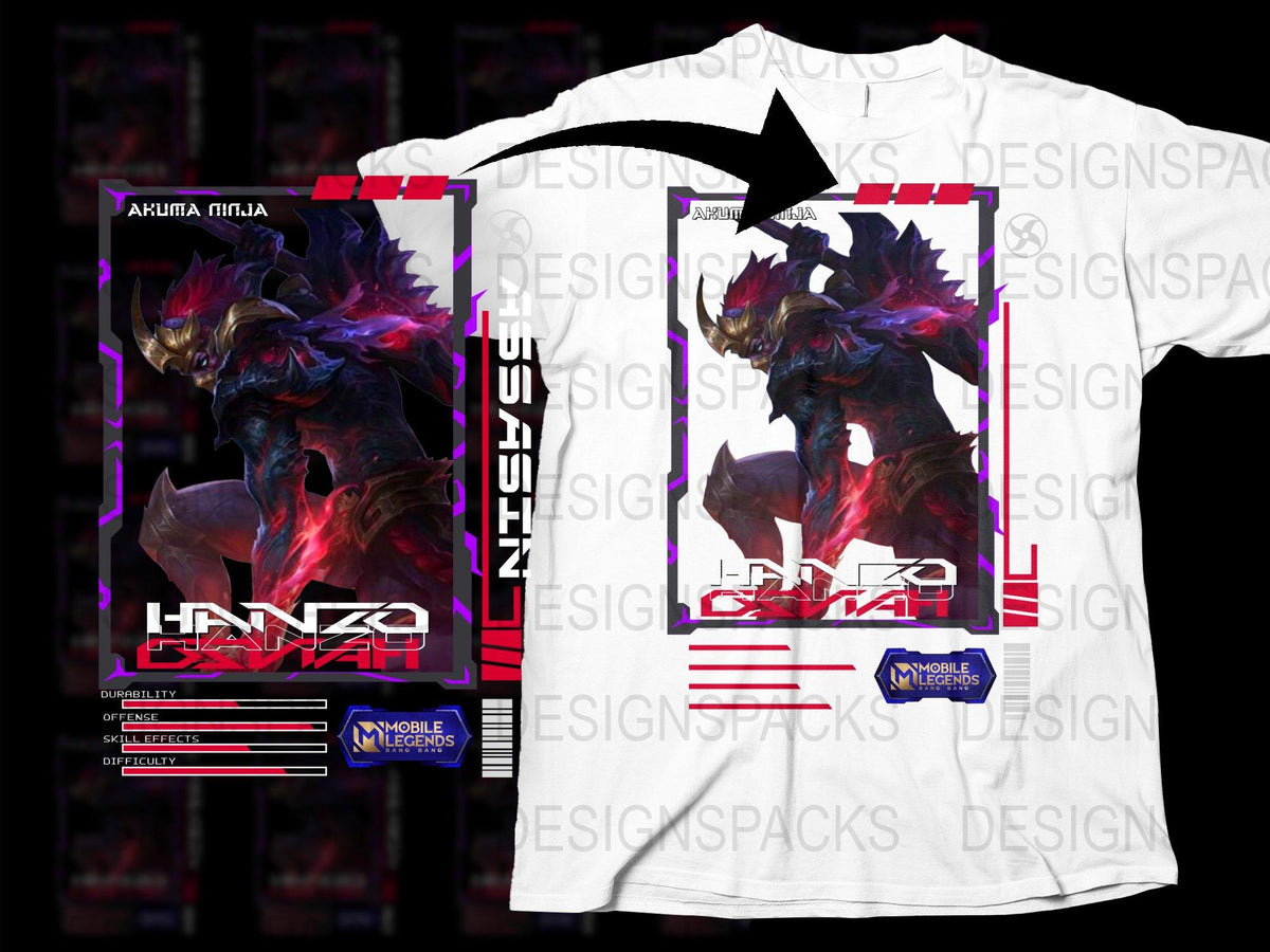 Hanzo Akuma Ninja Graphic T-Shirt, Mobile Legends Inspired Tee, Gaming Apparel, Cool Character Design, Unisex Fashion