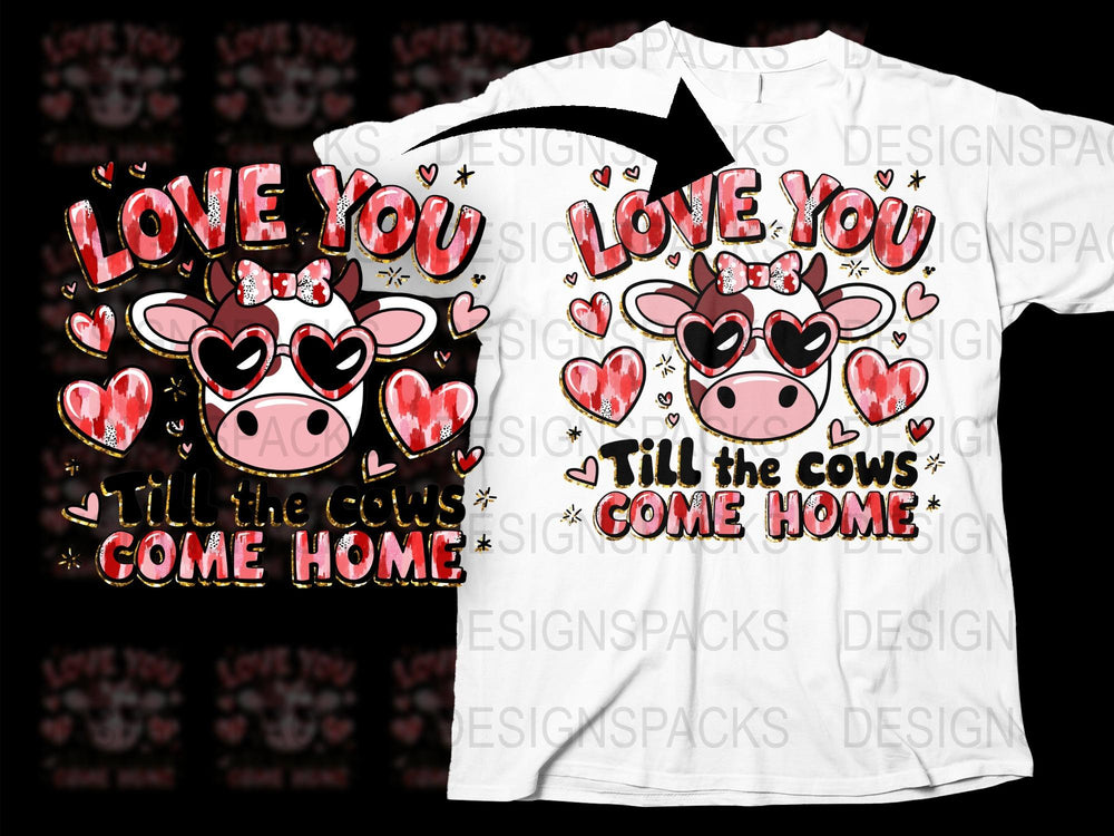 Cute Cow T-Shirt Love You Till The Cows Come Home, Valentine's Day Gift, Farm Animal Graphic Tee, Unisex Adult Clothing