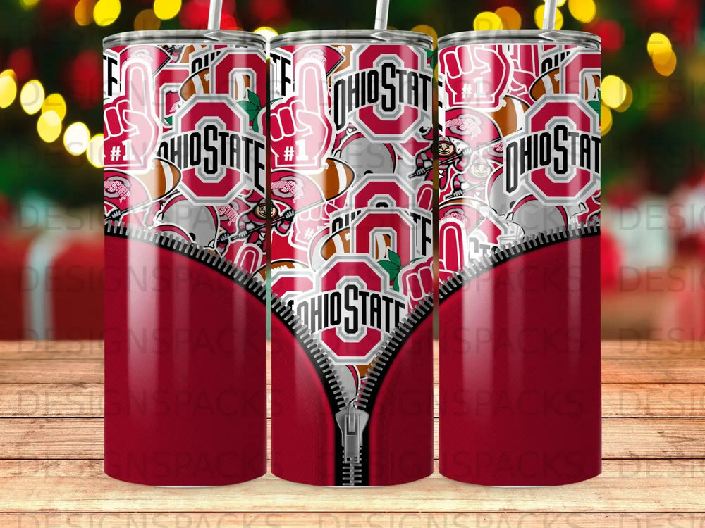 Ohio State Buckeyes zipper pattern tumbler with red, white, and gray.