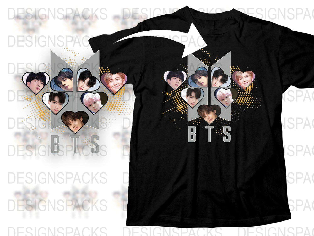 BTS Band T-Shirt K-Pop Music Icon Faces Graphic Tee, Black Unisex Fan Merchandise