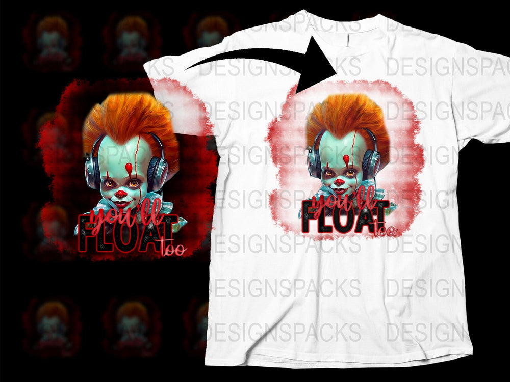 Horror Clown Graphic T-Shirt, Unisex Cotton Tee, Scary Movie Inspired, You'll Float Quote, Vibrant Halloween Shirt, Unique Horror Apparel