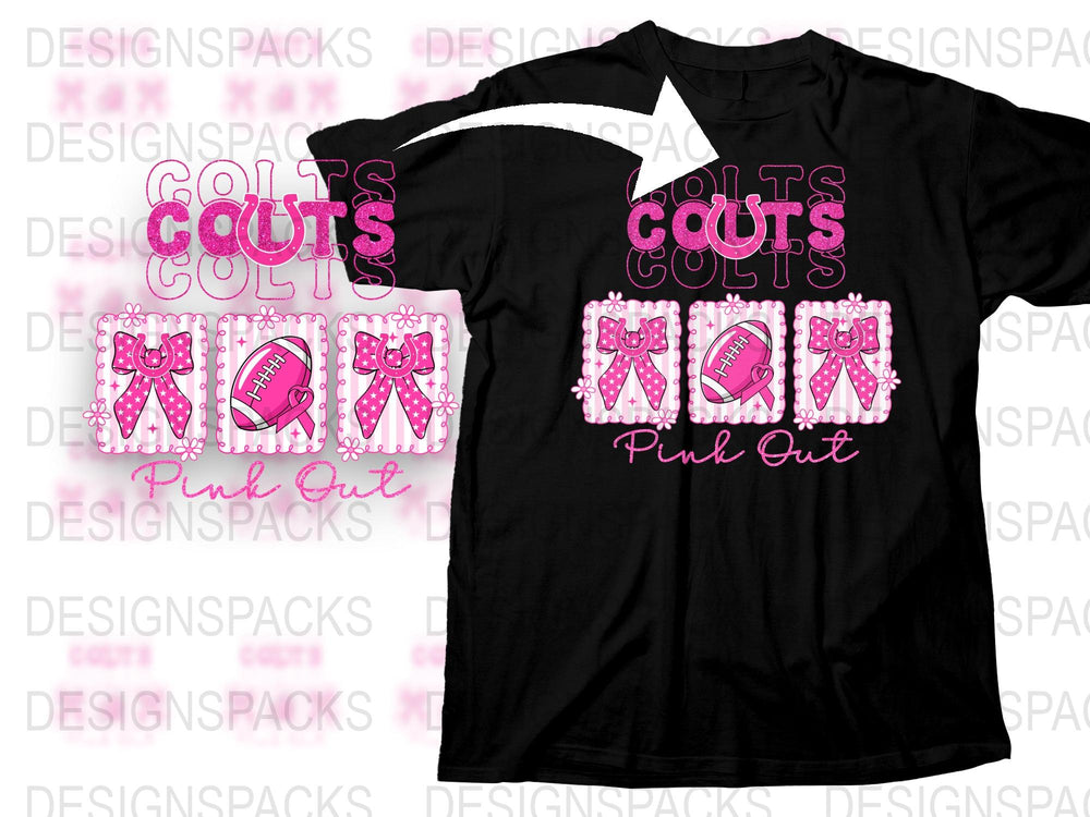 Pink Out Breast Cancer Awareness T-Shirt, Colts Design, Black Tee, Women Fashion