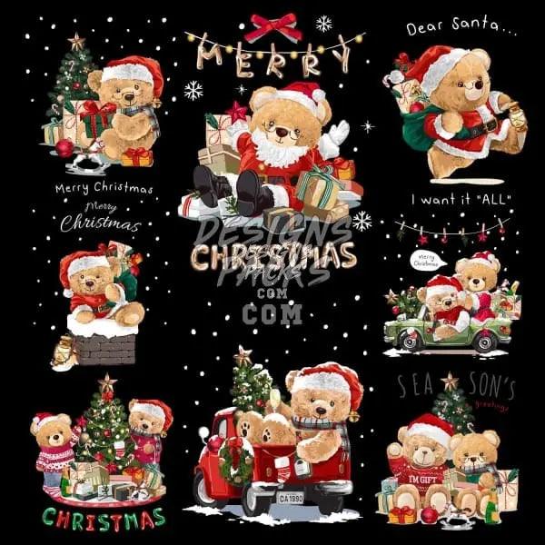 8 Christmas Teedy Bear Designs Bundle PNG designspacks