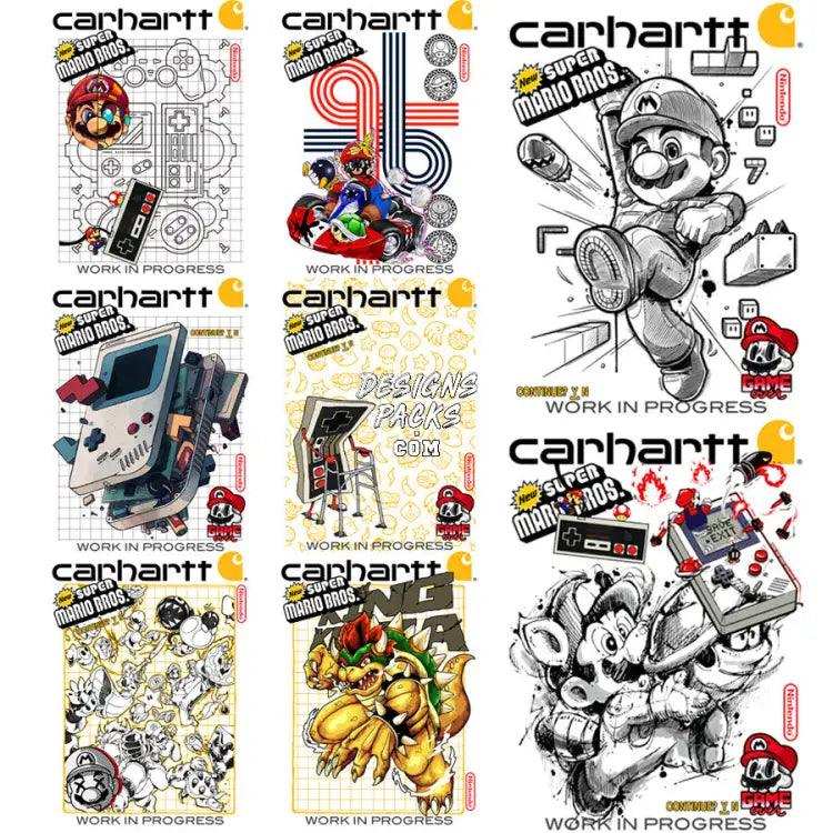 8 Gaming Mario Brand Streetwear Designs Bundle Png + Psd