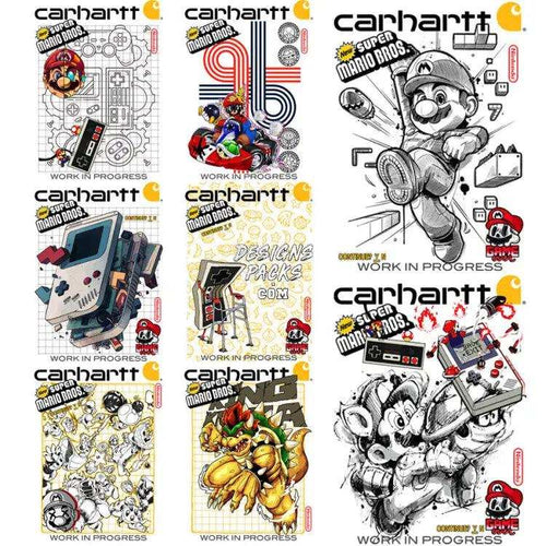 8 Gaming Mario Brand Streetwear Designs Bundle Png + Psd